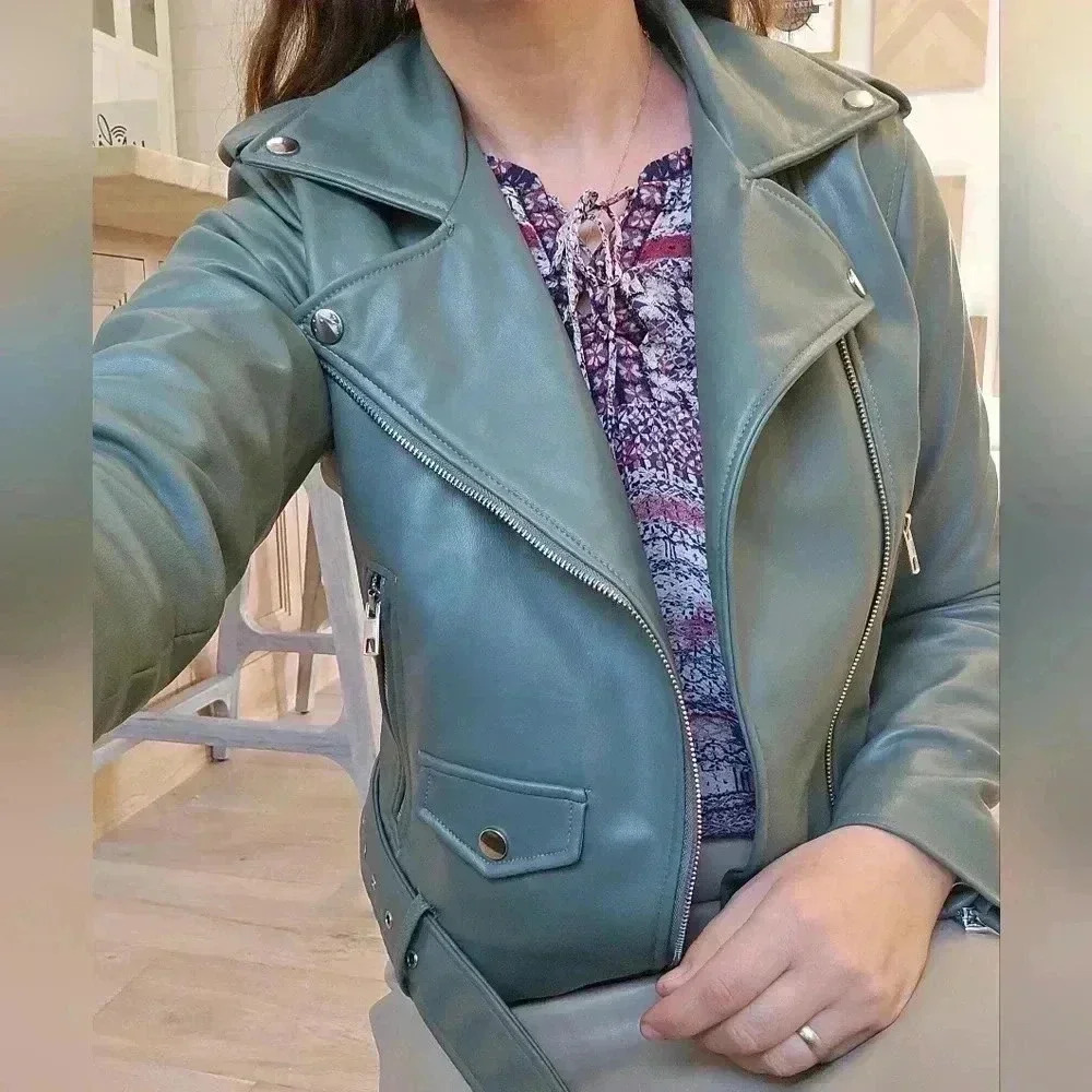 Zara Biker moto green jacket